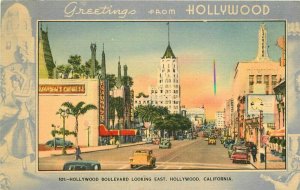 Hollywood California Blvd East Autos Gardner Thompson 1940s Postcard 21-11521