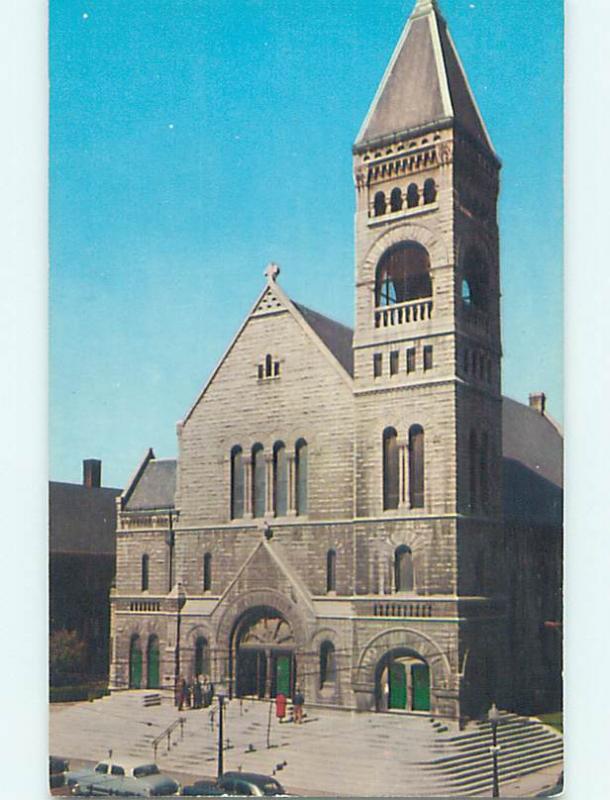 Unused 1950's OLD CARS & CHURCH SCENE Des Moines Iowa IA p4088