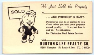 ST. LOUIS, Missouri MO ~ Comic Advertising BURTON & LEE REALTY c1950s Postcard