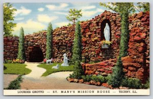 Techny Illinois~Lourdes Grotto St Marys Mission House~Vintage Linen Postcard