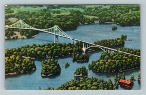 Ivy Lea- Ontario,  Thousand Islands Bridge, Vintage Linen Postcard 