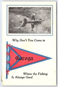 1914 Garoga Red Pennant Man Caught Big Fish Garoga New York NY Posted Postcard