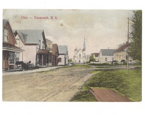 c.1907 Ohio Yarmouth Nova Scotia NS Street Scene View Church Stores Postcard