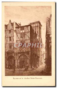 Old Postcard Street and Bell Tower Saint Sauveur La Rochelle