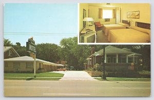 Roadside~Composite Grand Motel Detroit Michigan~Driveway & Room~Chrome Postcard