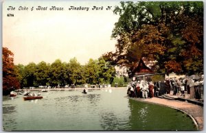 Lake And Boat House Finsbury Park London England Real Photo RPPC Postcard