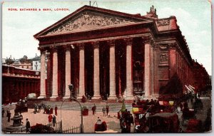 Royal Exchange & Bank London England ~ Front View Crowd on Street Postcard