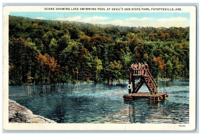 1939 Lake Swimming Pool At Devil's Den State Park Scene Fayetteville AR Postcard