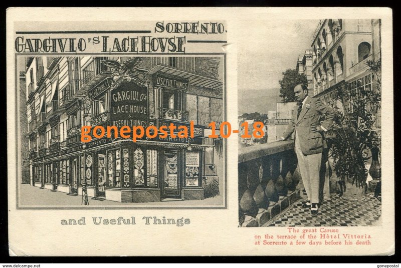 dc1769 - ITALY Sorrento 1910s Gargiulo's Lace House Advertising. Singer CARUSO