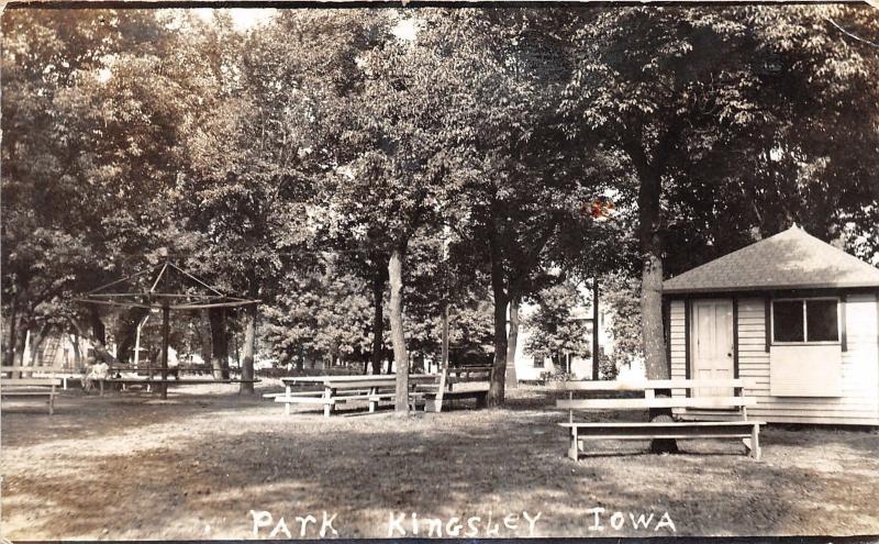 Kingsley Iowa~Park Scene~Merry-Go-Round (?)~Small House on Right~1942 RPPC