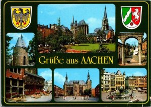 VINTAGE CONTINENTAL SIZE POSTCARD GREETINGS FROM AACHEN GERMANY VIEWS