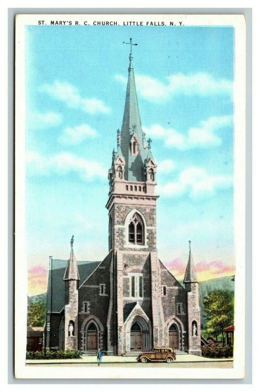 Vintage 1944 Postcard St. Mary's Roman Catholic Church Little Falls New York