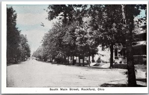 Rockford Ohio South Main Street, Lined Trees Residential Houses Vintage Postcard