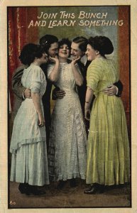 Vintage Postcard 1920's Join This Bunch & Learn Something Gentlemen & Ladies Art