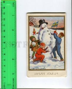 275586 NEW YEAR Flag SNOWMAN Jenny NYSTROM miniature card