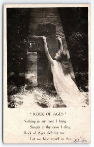 c1905 ROCK OF AGES RELIGIOUS CROSS UNDIVIDED PHOTO RPPC POSTCARD P3669