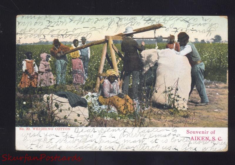 AIKEN SOUTH CAROLINA BLACK AMERICANA COTTON WORKERS VINTAGE POSTCARD S.C.