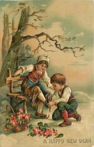 C-1910 Children Happy New Year Artist impression Postcard 21-14076