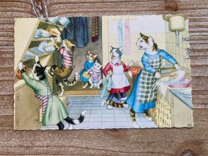 Mainzer Cats, Dish Washing, Kitchen Danger, 4851, Hartung, Vintage Postcard