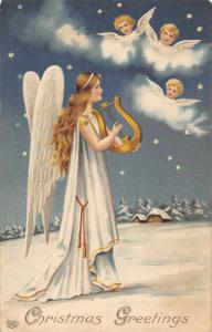 angel with harp 3 in cloud EA Seeman christmas postcard ac114