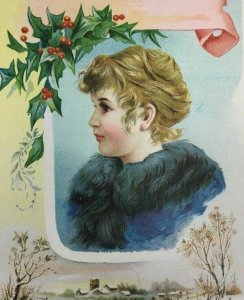 Victorian Christmas Trade Card Cute Pretty Girl Lion Coffee Woolson Spice Large