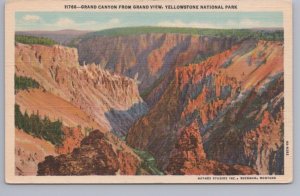 Grand Canyon From Grand View, Yellowstone National Park, Wyoming, Linen Postcard