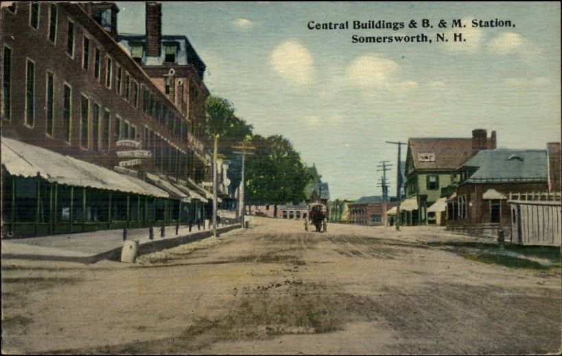 Somersworth NH Central Bldgs & B&M Station c1910 Postcard United