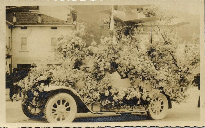 Decorated Old Car with attached Little Airplane (1930s) RPPC Postcard