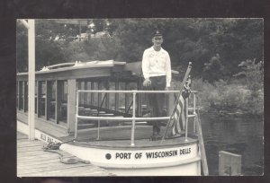 RPPC WISCONSIN DELLS WISCONSIN PORT BOAT US FLAG VINTAGE REAL PHOTO POSTCARD