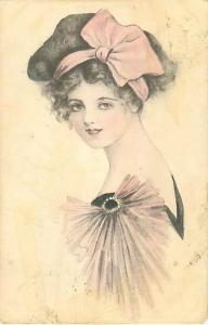 Sketch of an Edwardian Girl with a Pink Bow 1911 Empire Art Company Postcard