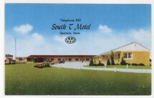 South T Motel US 18 Spencer Iowa postcard