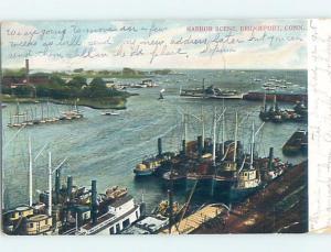 Pre-1907 MANY BOATS IN HARBOR Bridgeport Connecticut CT A1352