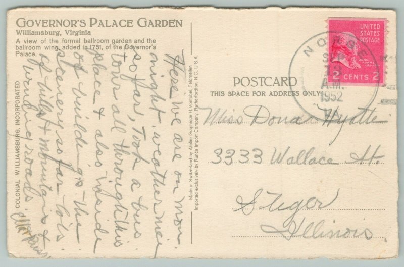 Williamsburg Virginia~Governor's Palace Garden~1920s Postcard