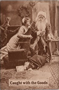 Old World Father Christmas with Woman Caught with the Goods Postcard Y2