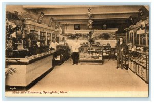 c1906 Interior of Merriam's Pharmacy, Springfield, Massachusetts MA Postcard