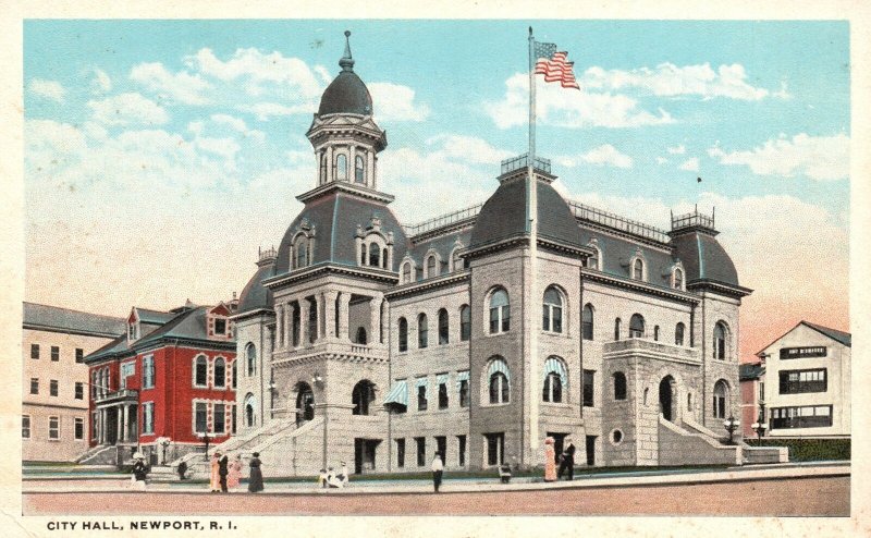 Newport RI-Rhode Island, City Hall Historical Building Landmark Vintage Postcard