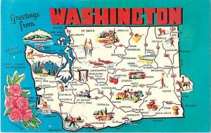 Blue Greetings from Washington, WA, Map Card, Chrome