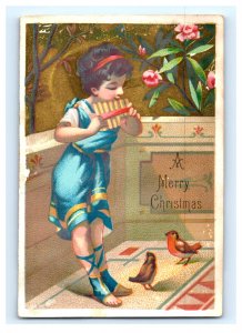 1870s-80s Victorian Christmas Card Adorable Grecian Girl Fab! P233