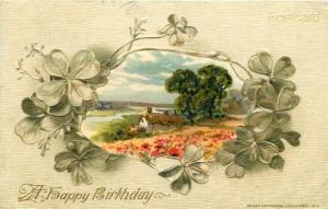 Greetings Card, Birthday, Country Scene, Green Flowers, Embossed, John Winch