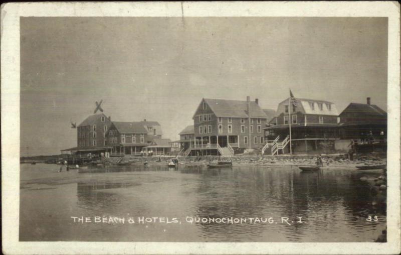 Quonochontaug RI Beach & Hotels c1920 Real Photo Postcard