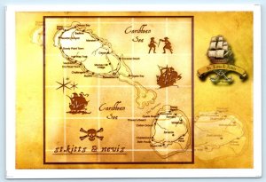 ST. KITTS & NEVIS ~ Caribbean Island ILLUSTRATED MAP 4x6 Cartograph Postcard