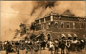 RPPC Fire Department Fighting National Bank Fire Petoskey MI 1923 Postcard D6 