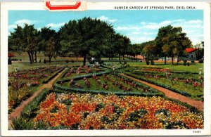 Springs Park Sunken Gardens Enid Oklahoma Scenic Countryside Linen Postcard 