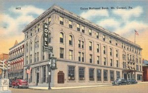 MT CARMEL, PA Pennsylvania UNION NATIONAL BANK~Marble Hall Hotel c1940s Postcard