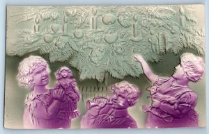 Christmas Postcard Children With Toys Airbrushed Sherrard Illinois IL c190's