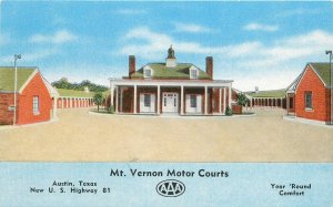 Postcard Texas Austin 1950s Mt. Vernon Motor Courts Shaul Kropp linen 23-1076