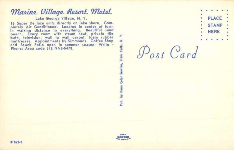 Lake George Village New York Marine Resort Motel Vintage Postcard K96232