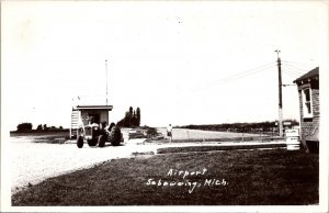 RPPC View of Runway, Airport Sebewaing MI Vintage Postcard X48