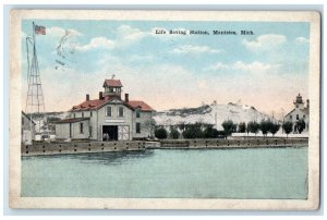 1917 Life Saving Station Building Tower Flag Tower Manistee Michigan MI Postcard
