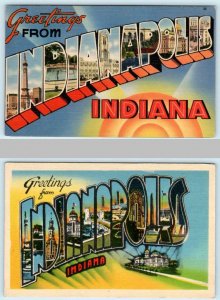 2 Large Letter Linen INDIANAPOLIS, INDIANA IN 1940s Tichnor, Metrocraft Postcard